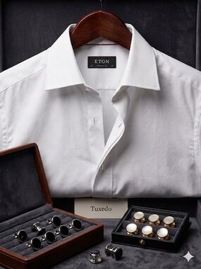 ETON Sweden Neiman Marcus Diamond Jacquard Tuxedo Shirt Stud Ready White 16 41